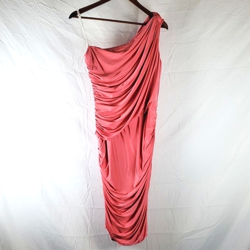 Tadashi Shoji Coral Pink One Shoulder Ruched Dress